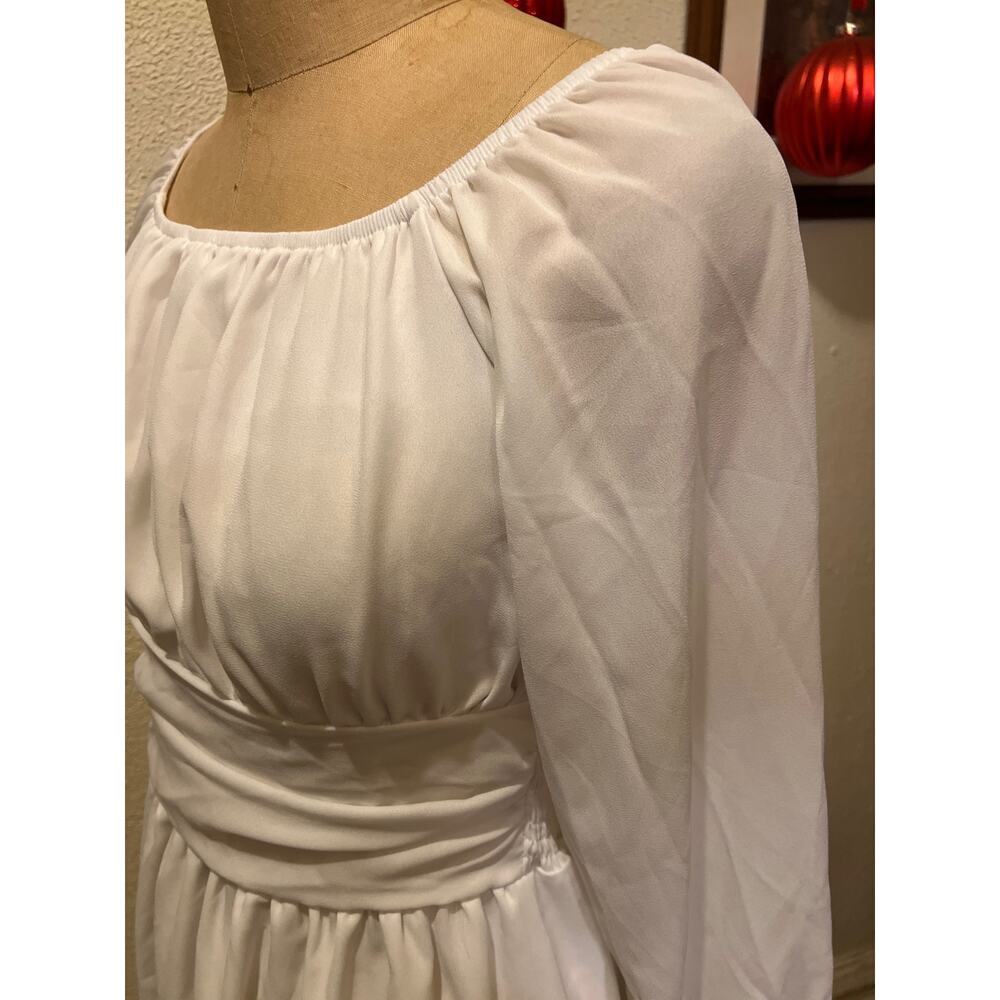 Zaful Square Neck Off the Shoulder Lantern Sleeve Tie Back Dress NWT Size 6 - Picture 8 of 14